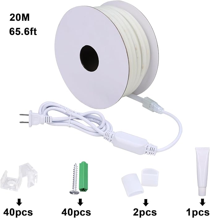 AC 110V COB LED Strip Lights Outdoor Waterproof 65.6ft, 4000K Natural White Super Bright 200W CRI 90+ LED Rope Light, IP65 Flexible Cuttable, for Bedroom Garden Commercial House BENLUN