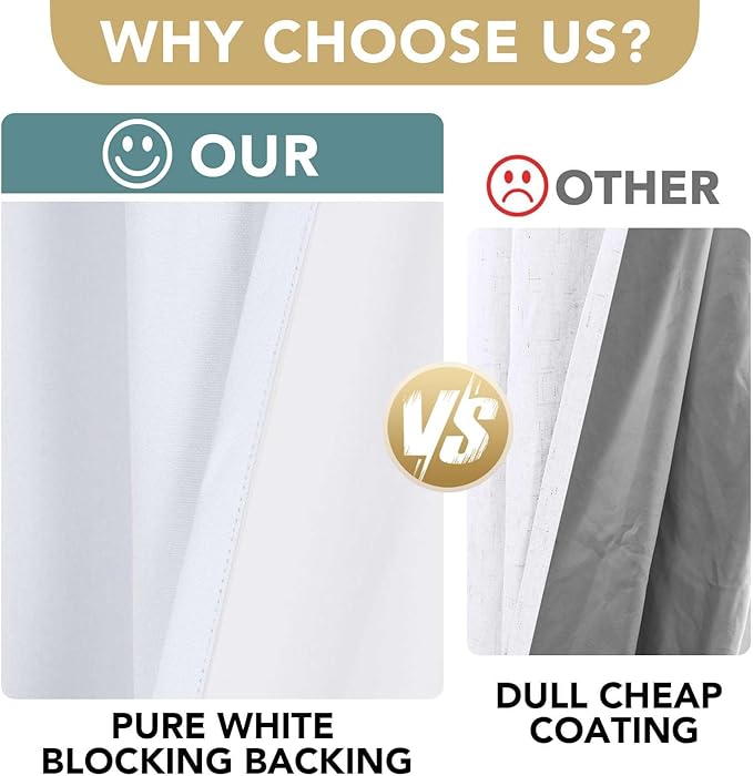 H.VERSAILTEX Primitive Linen Curtains 100% Blackout Curtain Drapes Burlap Curtains with White Thermal Insulated Liner, Grommet Top Drapes Living Room/Bedroom (2 Panels, 42 x 54 Inch, Bright White) HVERSAILTEX