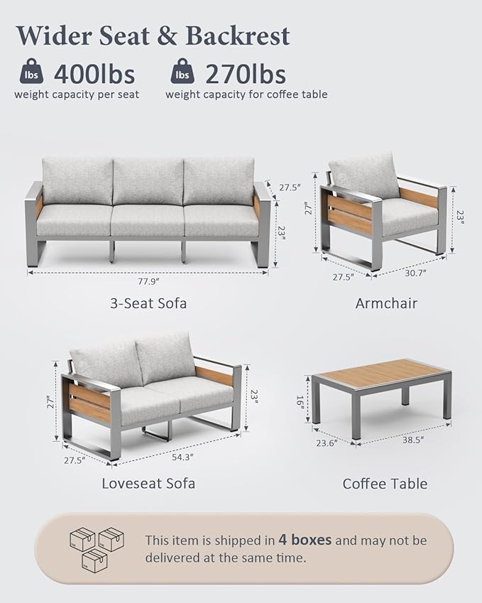 ZANDOR Aluminum Outdoor Patio Furniture - 2 Pcs Armchairs and Coffee Table, All-Weather Metal Modern Outside Furniture with Washable Thick Cushion for Garden/Backyard/Porch, Silver ZANDOR%7CCraftingYourOutdoorElegance