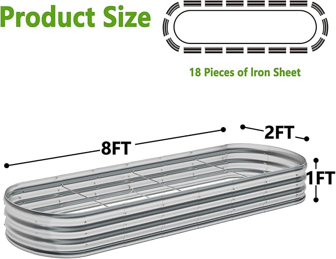 zizin 2 Pack Oval Galvanized Raised Garden Bed Kit 8x2x1ft Large Metal Planter Box for Outdoor Vegetables, Silver zizin
