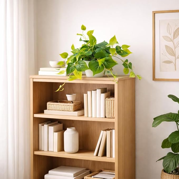 alyptus Fake Pothos Hanging Plants – Set of 2 Faux Ivy Vines Realistic Silk Devil’s Ivy for Indoor Décor, Low Maintenance Artificial Greenery for Home Bathroom or Office - Green with White Pots ALYPTUS