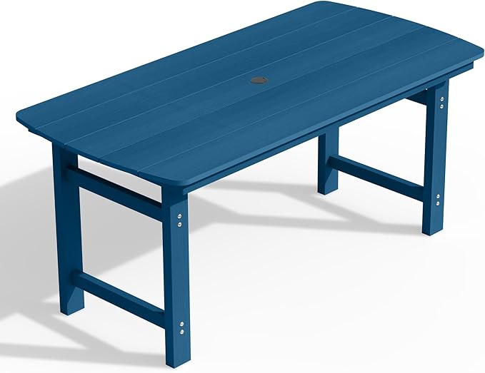 Ciokea HDPE Outdoor Dining Table with Umbrella Hole,66" Rectangle Patio Table for 6,All-Weather Outdoor Patio Furniture Set for Garden Backyard,Navy Blue CIOKEA