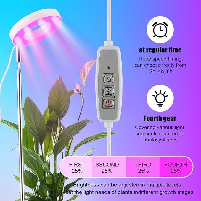 2 Pack 11 Inch Plant Pots with LED Grow Lights,Grey Indoor Flower Pots with Full Spectrum Dimmable Grow Lights,Drainage Holes & Plug,Soil Moisture Meter Included RooTrimmer