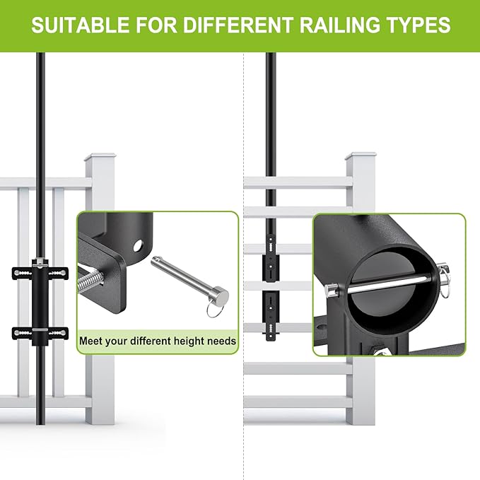 Heavy Duty Deck Railing Umbrella Holder, Adjustable Patio Umbrella Stand for 1-2 Inch Poles, Secure & Sturdy Railing Grille Mount, Maximizes Outdoor Space Lifeswell