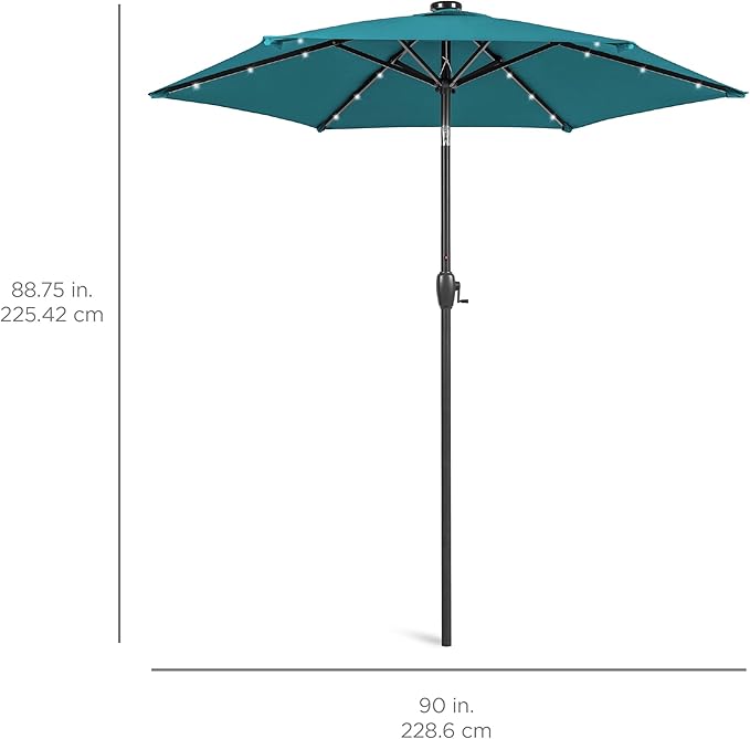Best Choice Products 7.5ft Outdoor Solar Market Table Patio Umbrella for Deck, Pool w/Tilt, Crank, LED Lights - Cerulean BestChoiceProducts