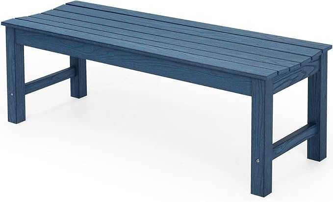 Stoog Backless Outdoor Bench, 2-Person Patio Benches for Outdoors, Weatherproof Garden Bench, Never Rot or Fade, for Enterway, Backyard, Porch and Park, Blue Stoog