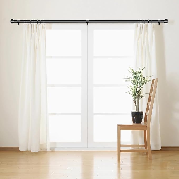2 Pack Curtain Rods for Windows 66 to 120, 1 Inch Black Adjustable Heavy Duty Extra Long Curtain Rod with End Caps, Modern Indoor Outdoor Window Drapery Rods for Patio Bedroom, Size 32"-120" TimeForest