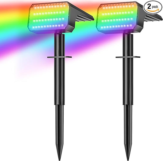 LANSOW Solar Spot Lights Outdoor Color Changing, 2 Pack/7 Modes Waterproof Solar Christmas Landscape Spotlights, LED Solar Powered Flood Lights for Yard Garden Pathway Outside Halloween, Auto ON/Off LANSOW