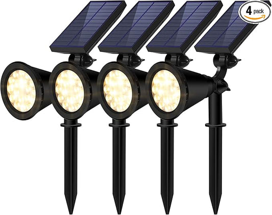 Solar Spot Lights Outdoor Waterproof, 18 LED Solar Powered Landscape Lighting Low Voltage Auto On/Off for Garden, Yard, Tree, Flag, Wall, Pathway, 4 Pack Rootora