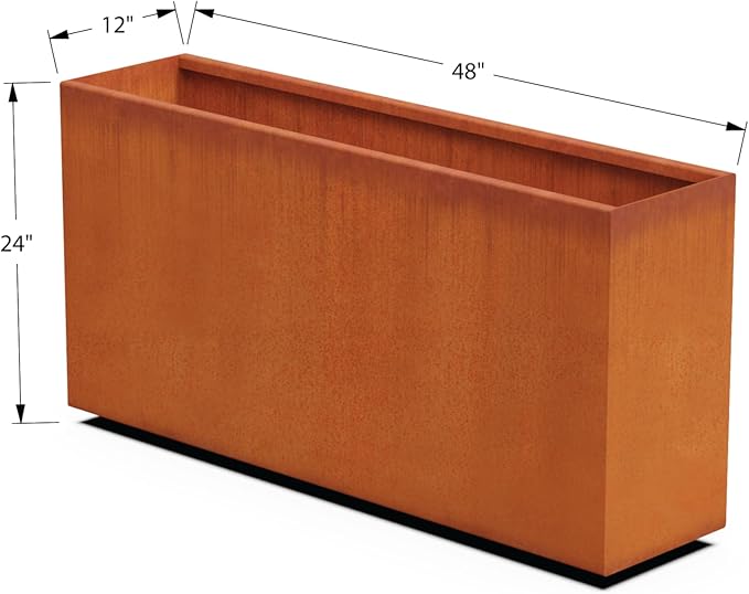 Plantercraft Large Rectangular Planters for Outdoor Plants - 48x24 Inch Extra Large Corten Steel Planter Box for Modern Patio, Deck & Garden | Heavy Duty Metal Planter Rectangle Plantercraft