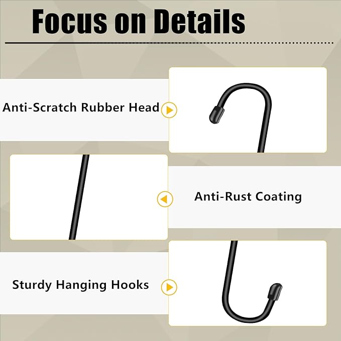 6 Pack 10 Inch Large S Hooks for Hanging Plants,Black Extra Matel Heavy Duty Hook for Hang Brsket,Bird House,Clothes,Kitchenware Dpyrrhic