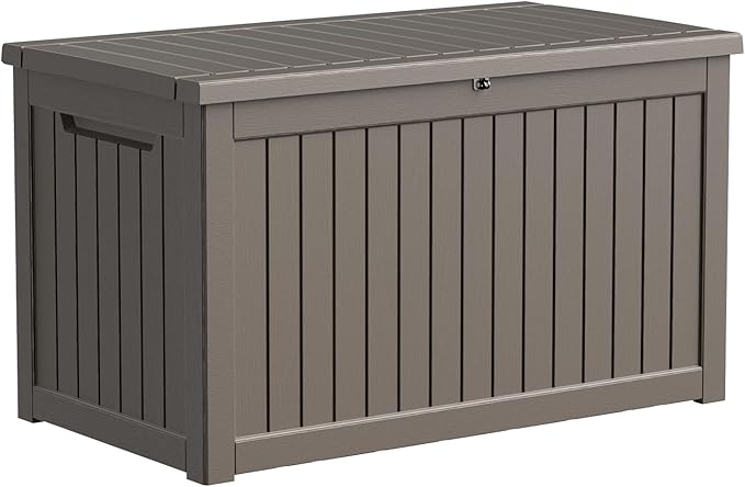 280 Gallon Resin Deck Box, Lockable Patio Outdoor Storage Box for Furniture, Garden Tools and Tools Storage, Waterproof Outside Storage Boxes - Grey OutdoorLivingPerfected