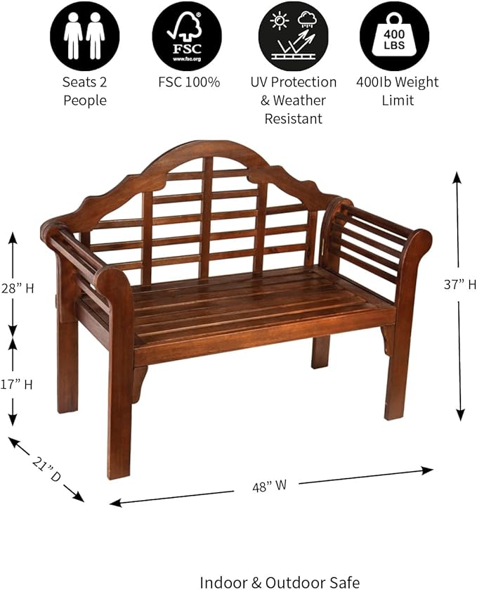 Plow & Hearth Weatherproof Lutyens Eucalyptus Wood Garden Bench | Foldable Patio Benches | Outdoor Furniture Seating for Porch Park Deck | Natural PlowHearth