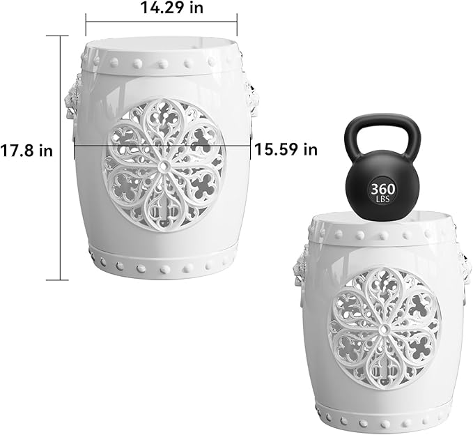 EFU Resin Garden Stool Indoor Outdoor,Decorative Antique Classic-Like Appearance, Waterproof UV Resistant Lightweight Sturdy,for Living Room, Garden Room, Patio(White) Rootora
