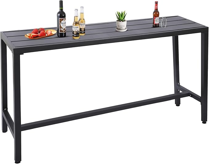 Outdoor Bar Table, Patio Console Pub Height Table with Powder Coated Steel Frame, Weather Resistant Waterproof Top for Hot Tub, Balcony, Garden, Yard, Poolside Sumshadow