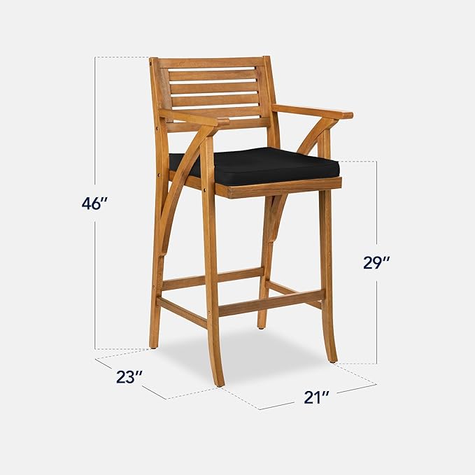 Best Choice Products Set of 2 Outdoor Acacia Wood Bar Stools Bar Chairs for Patio, Pool, Garden w/Weather-Resistant Cushions - Black BestChoiceProducts
