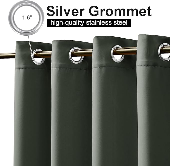 NICETOWN Outdoor Curtains 2 Panels Bottom Weighted for Patio Waterproof, Grommet Thermal Insulated Fixed Windproof Blackout Outdoor Curtains Privacy for Pergola, W52 x L95, Greyish Green NICETOWN