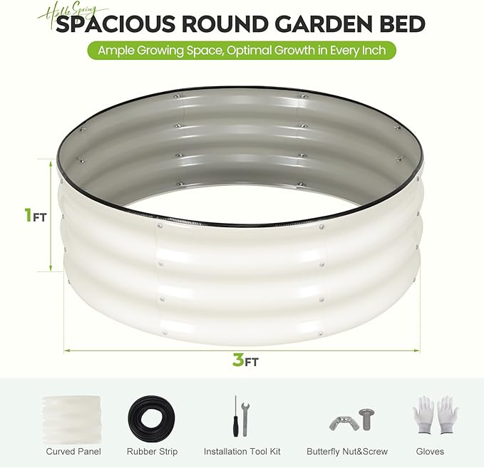 ZORMY Galvanized Raised Garden Bed Outdoor, Round Metal Planter Boxes 2 Pcs, 3x3x1ft Steel Raised Bed Kit for Planting Vegetables, Fruits, Flowers(White) ZORMY