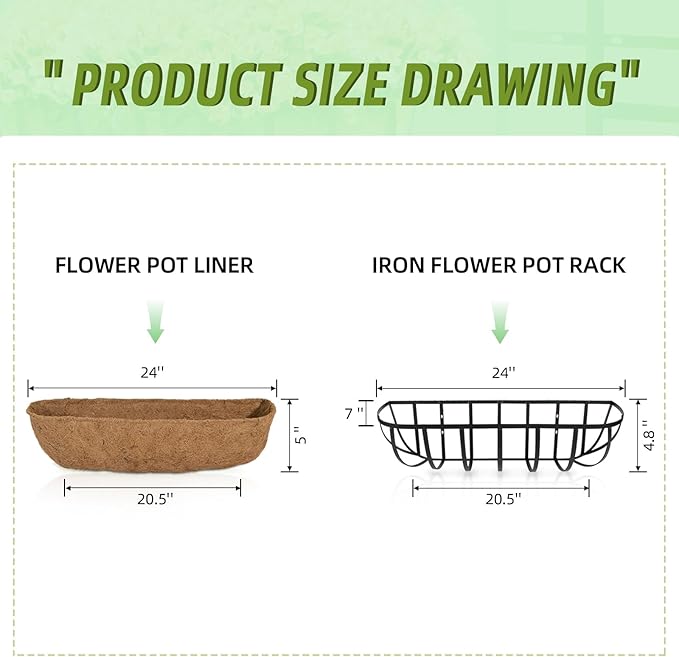 hehimhis 2 Pack 24 Inch Window Planter Box with Adjustable Bracket and Coco Liner for Porch, Balcony Planters Railing Hanging,Fence, Patio Hanging Planters for Garden Outdoor Hehimhishome