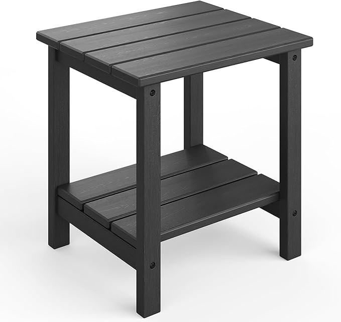 GarveeLife Adirondack Outdoor Side Table 18 x 15 in, HDPE 2-Tier Patio Side Tables for Outside, All-Weather End Table for Patio Pool Deck Indoor Backyard, Black GarveeLife