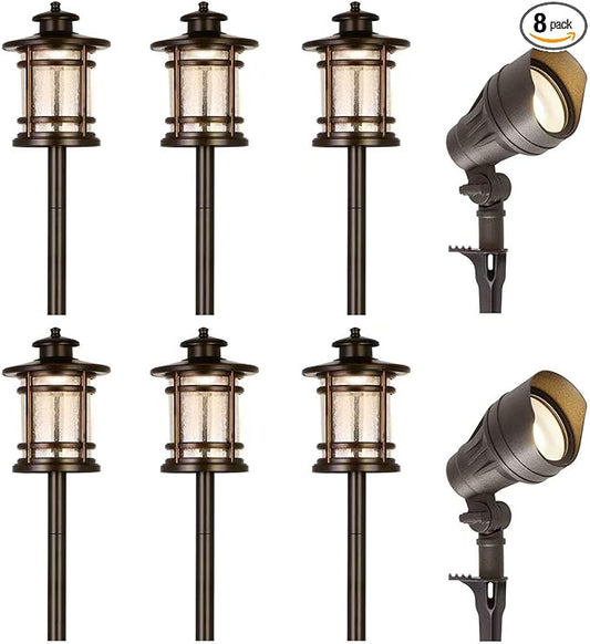 hykolity 8 Pack Low Voltage LED Landscape Kits, 12V-24V Pathway Flood Light Kits, 10W 390LM and 3.4W 155LM Wired for Outdoor Yard Lawn, Die-cast Aluminum, 50W and 30W Equivalent hykolity
