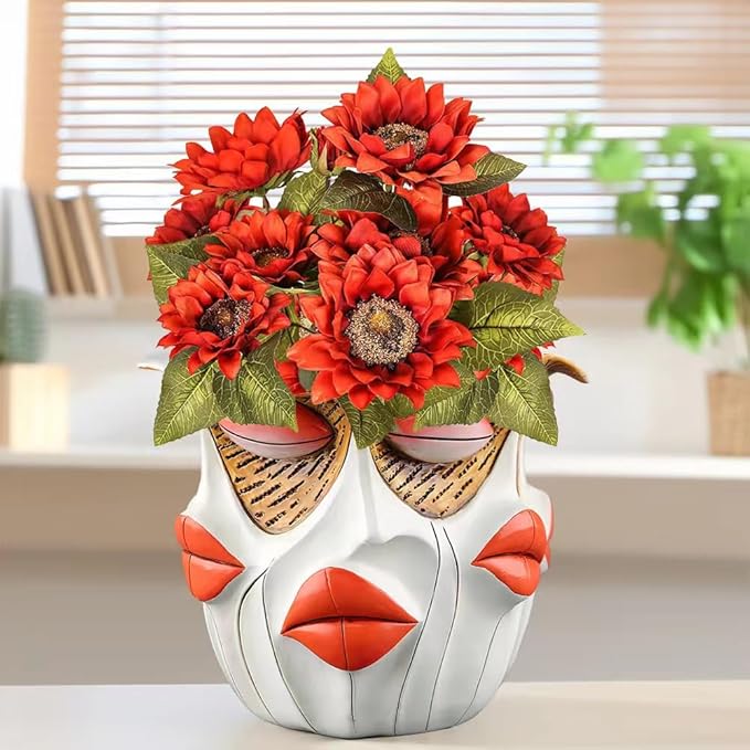 TOZLU Art Abstract Face Planters Pots Head,Unique Fun Abstract Face Flower Pot Ornaments Head Planter Pots Container Colorful Face Resin Flower Pot for Home and Garden Decor(face Flower Pot) TOZLU