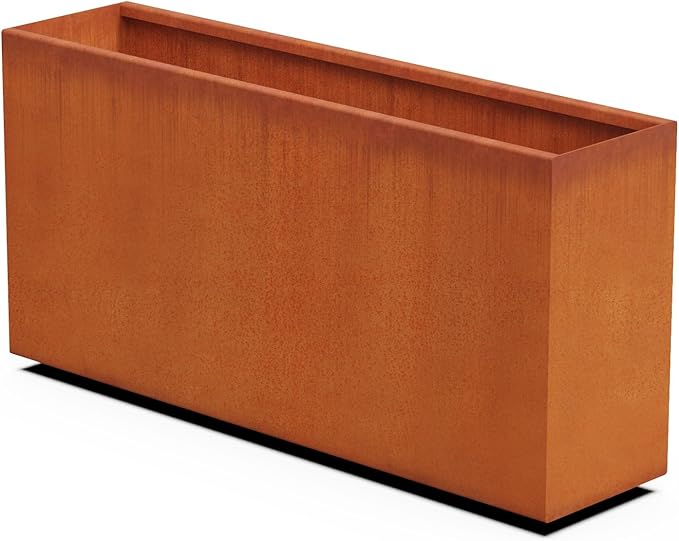 Plantercraft Large Rectangular Planters for Outdoor Plants - 48x24 Inch Extra Large Corten Steel Planter Box for Modern Patio, Deck & Garden | Heavy Duty Metal Planter Rectangle Plantercraft