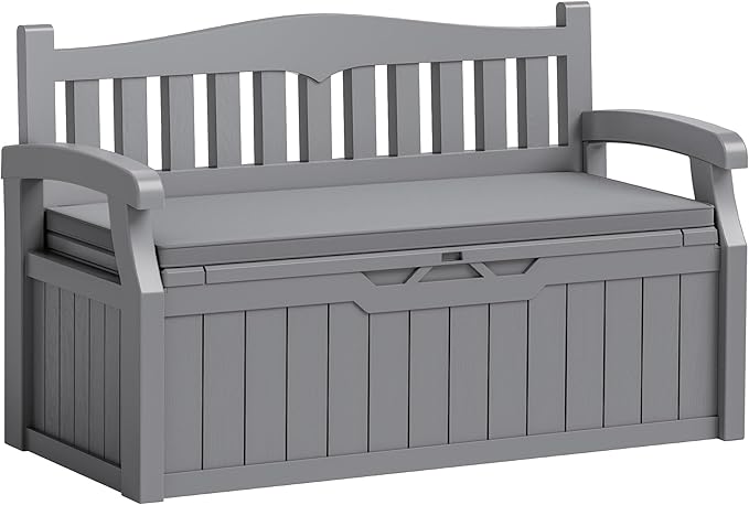 Flamaker 80 Gallon Storage Bench with Cushions Outdoor Indoor, Durable All-Weather Seating with Hidden Storage, Lockable Deck Box for Garden, Patio, Poolside (Grey) Flamaker