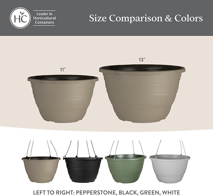The HC Companies 13 Inch Wrapt Hanging Planters, Lightweight UV-Resistant Plastic Hanging Planters for Indoor & Outdoor Plants, 2-Pack Hanging Flower Pots for Garden, Patio & Home Decor, Black TheHCCompanies