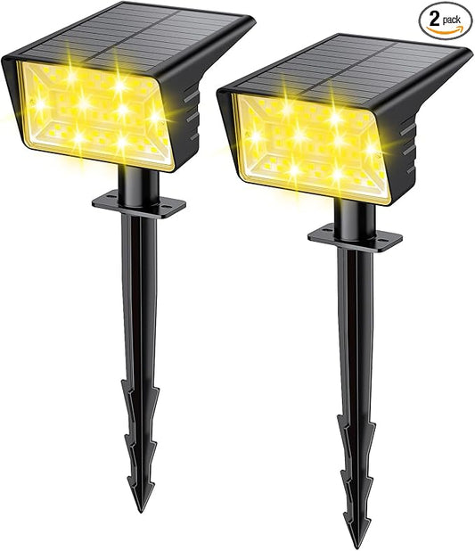 Solar Spot Lights Outdoor with 60 LED & Auto On/Off, 2 Pack Solar Lights Outdoor Waterproof IP68 with 3 Lighting Modes, 2-in-1 Solars Landscape Light for Outside, Garden, Yard(Warm White) Rootora