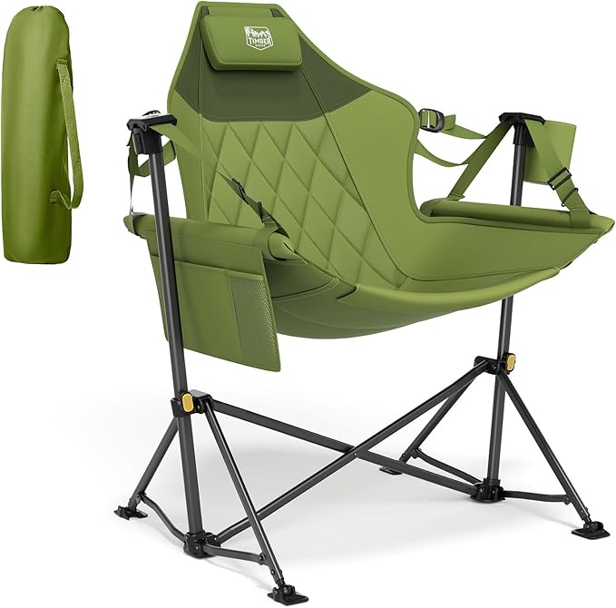 TIMBER RIDGE Hammock Camping Chair with Adjustable Backrest, Heavy Duty Folding Hammock Chair Supports 300lbs, Portable Hammock Chair for Camping, Travelling and Patio, Green TIMBERRIDGE