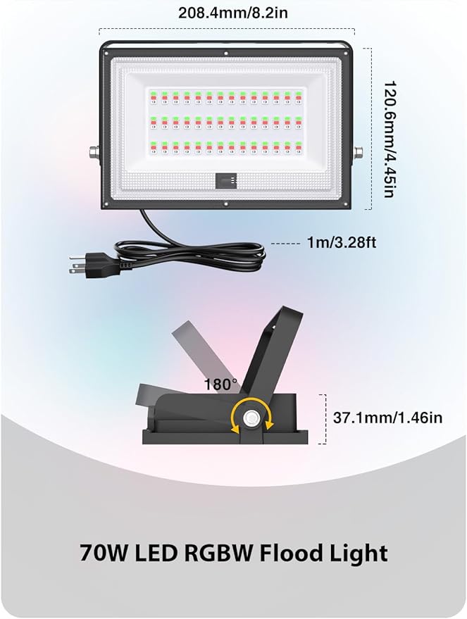 Onforu 2 Pack LED RGBW Flood Lights Outdoor 70W, 2700K Warm White Dimmable Million Color Changing Floodlight Waterproof with Remote, DIY Stage Lights Uplighting Indoor for Party Onforu