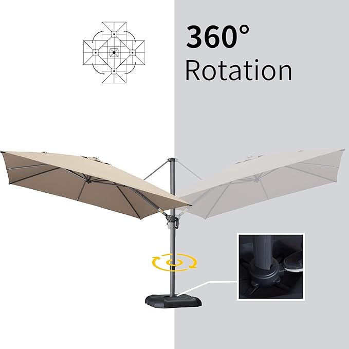 PURPLE LEAF 9' X 11.5' Square Cantilever Umbrella Patio Umbrella with Base Outdoor Umbrella Aluminum Offset with 360-degree Rotation for Garden Deck Pool Patio Taupe PURPLELEAF