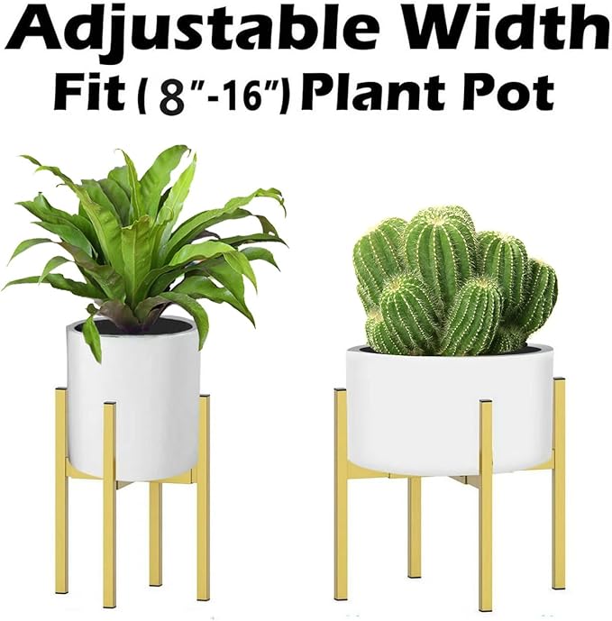 Metal Plant Stand, Adjustable Size Fits 10 12 13 14 15 16 Inches Large Planter Pot,Mid Century Expandable Plant Holder Indoor Outdoor Corner (HeavyGold, Fits all pots between 8" and 16") Rootora