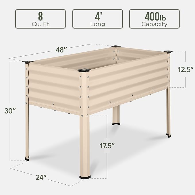 Best Choice Products 48x24x30in Galvanized Raised Garden Bed, Metal Elevated Planter Box, Vegetable Garden for Backyard, Patio, Balcony - Beige BestChoiceProducts