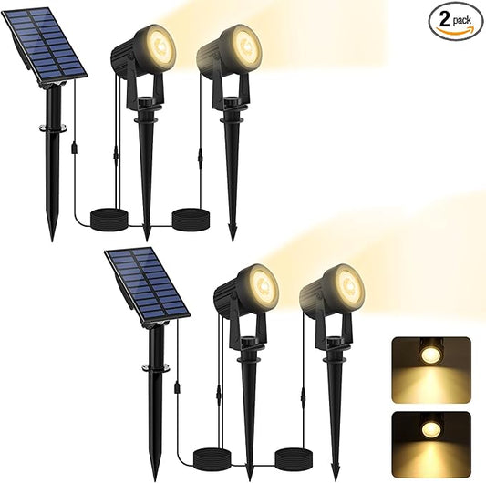Solar Spotlights Outdoor Waterproof, Warm White Landscape Spotlights, Decorative Solar Spot Lighting for Garden, Yard, Pathway, Lawn, Poolside, Party, 2-in-1 Mounted (Warm White, 2 Pack) LINQELLY
