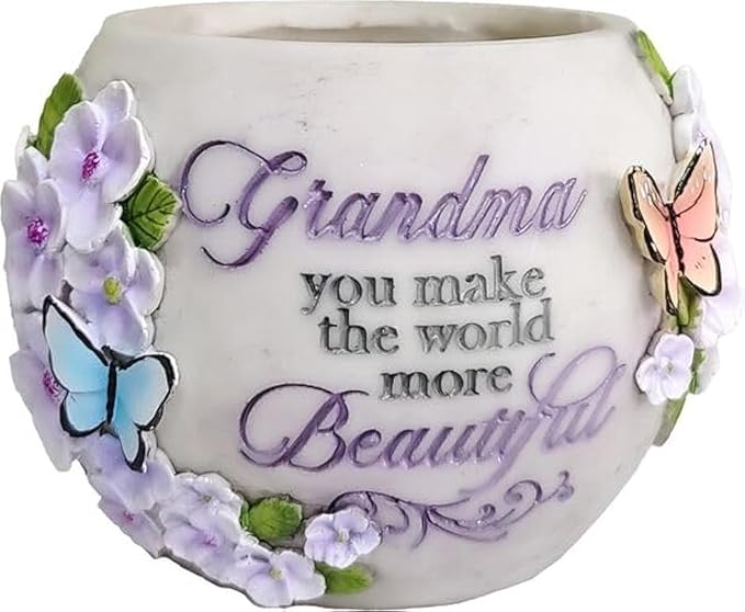 Spoontiques Decorative Flower Pots for Indoor and Outdoor Use – Hand Painted Resin Plant Pot – Home and Garden Décor (Grandma, 5.75" x 5.75" x 4.25") Spoontiques