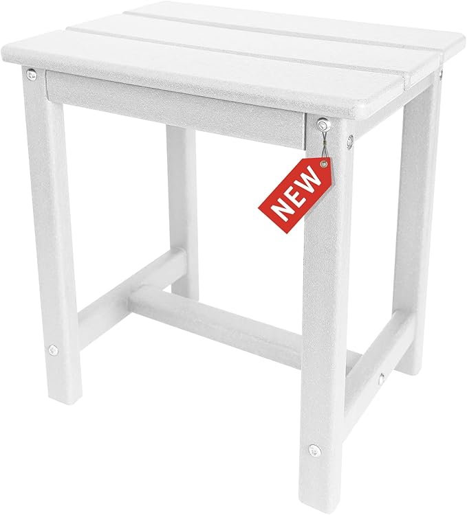 Adirondack Square Side Table,one-Tier Outdoor end Table, Patio Side Table for Pool,Porch,Backyard,Relaxing Companion (White) GARDENSTAR