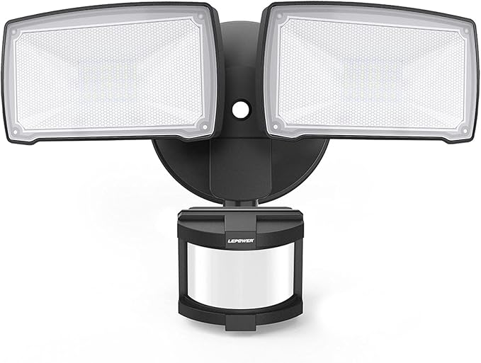 LEPOWER LED Security Lights Motion Sensor Light Outdoor, 30W 3200LM Motion Security Light, 5500K, IP65 Waterproof, 2 Head Motion Detector Flood Light for Garage, Yard, Porch, Black (Not Solar Powered) LEPOWER
