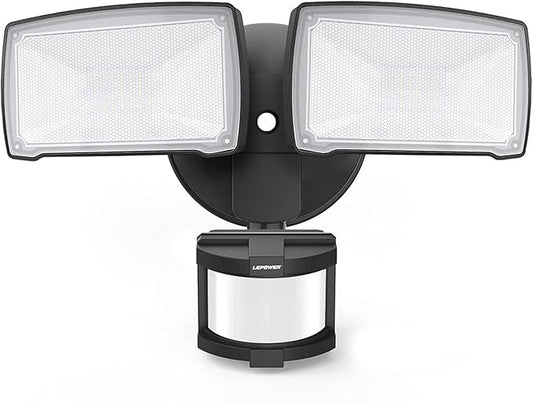 LEPOWER LED Security Lights Motion Sensor Light Outdoor, 30W 3200LM Motion Security Light, 5500K, IP65 Waterproof, 2 Head Motion Detector Flood Light for Garage, Yard, Porch, Black (Not Solar Powered) LEPOWER