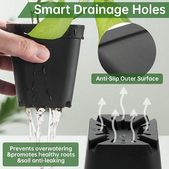 100 Pack Plant Nursery Pots 3.15 Inch, Durable Square Seedling Pots with Drainage Holes, Reusable Small Plastic Flower Pots for Seed Starting, Transplanting, Herb Garden RooTrimmer