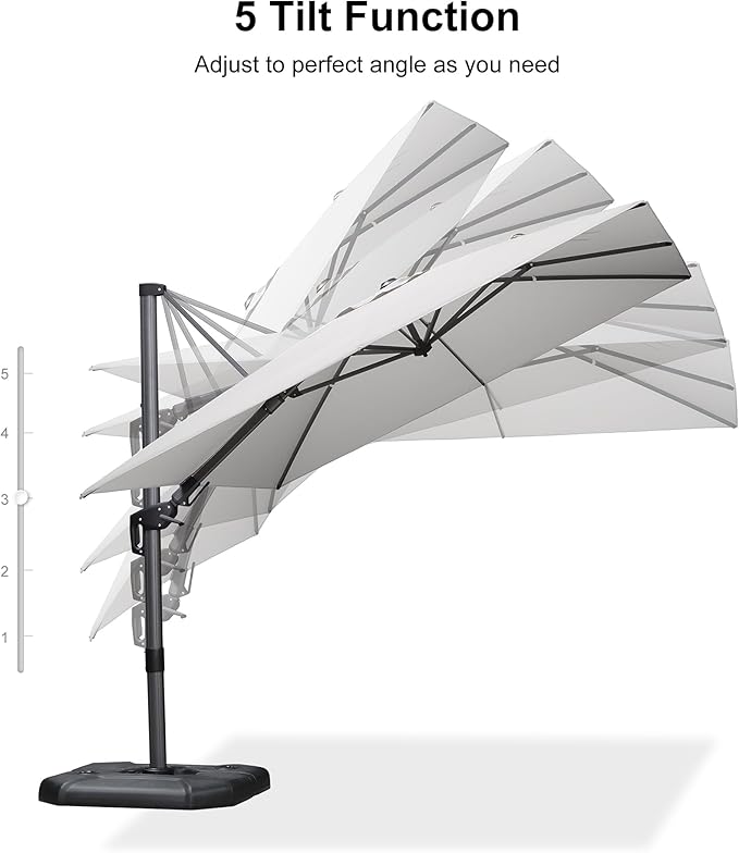 PURPLE LEAF 9' X 12' Left-right Tilt Patio Umbrella Outdoor Cantilever Swivel Rectangle Umbrella Aluminum Offset Umbrella with 360-degree Rotation for Garden Deck Pool Patio White PURPLELEAF