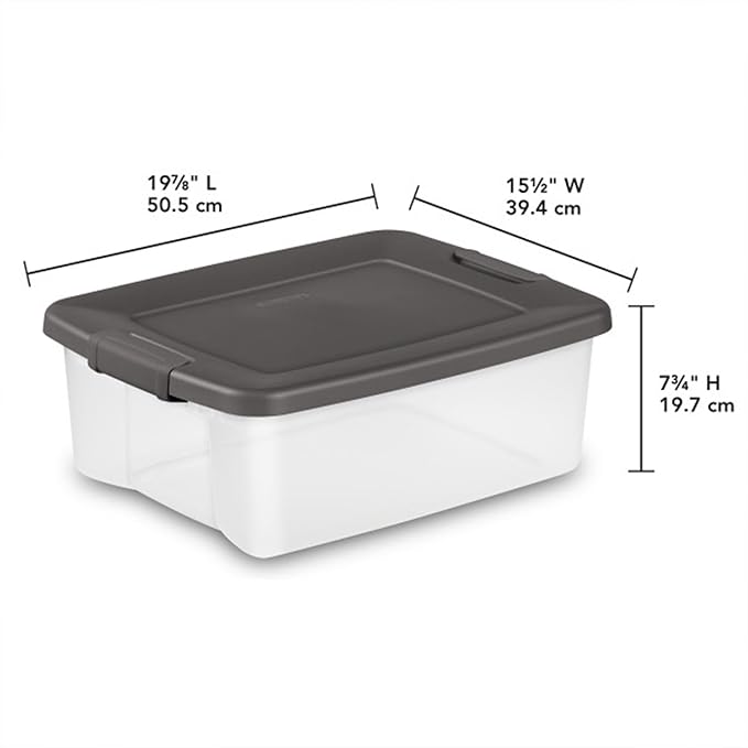 Sterilite 6-Pack ShelfTote, Clear Plastic Storage Bins with Lids, 25 Quart, Gray - Stackable Organizing Container Boxes for Closet, Bathroom, and Office Sterilite