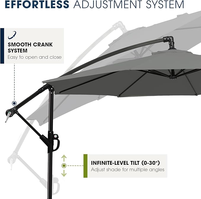 wikiwiki 10ft Patio Umbrella with Base Included, Outdoor Offset Cantilever Umbrella with Sandbag Base for Backyard, Garden and Pool, Easy to Tilt and Crank, Dark Gray WikiwikiPatioUmbrellas