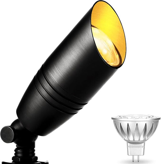 wowlite Landscape Spotlights Outdoor, 12V Low Voltage Landscape Lighting Fixture with 5W MR16 LED Bulb, Black Aluminum Yard Directional Uplights Waterproof for House Trees Patio wowlite