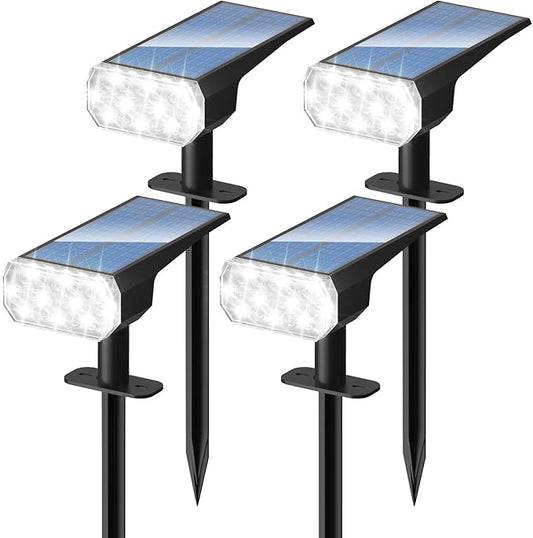DINGLILIGHTING Solar Lights Outdoor Waterproof: IP65 Led Spot Light Decorations for Garden - 3 Lighting Modes Solar Powered for Yard - Halloween Christmas Lights Landscape Pathway Patios 4PC White DINGLILIGHTING