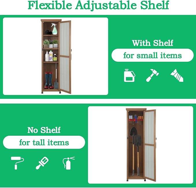 Outdoor Storage Cabinet Weatherproof, Tall Wood Garden Potting Bench Table with Removable Shelves, Metal Top, Outdoor Patio Cabinet Work Station for Tool Accessories,17.8''x17.8''x62'' MAGAZOOPET