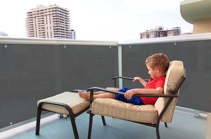 LOVE STORY 3'x16' Dark Grey Balcony Screen Privacy Fence Cover UV Protection Weather-Resistant 3 FT Height Heavy Duty for Deck, Patio, Backyard Shield 90% LOVESTORY