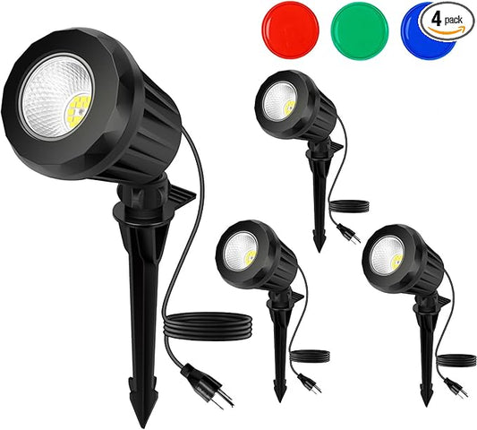 Spotlight Outdoor – 120V Plug-in, 2700K Warm White LED Landscape Spot Lights with RGB 3 Lenses for Yard, Garden, Lawn&Tree Decor, IP67 Waterproof, Perfect for Holidays&Everyday (4 Pack, Black) Holeva