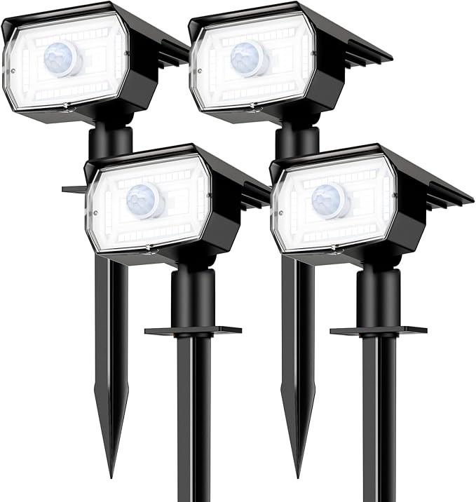 nipify Solar Lights Outdoor Waterproof, Motion Sensor Spot Lights- 4 Pack/56 LED/3 Modes Solar Powered Spotlights 2-in-1 Auto On/Off Landscape Lighting for Outside Yard Wall Garden, Cool White Nipify